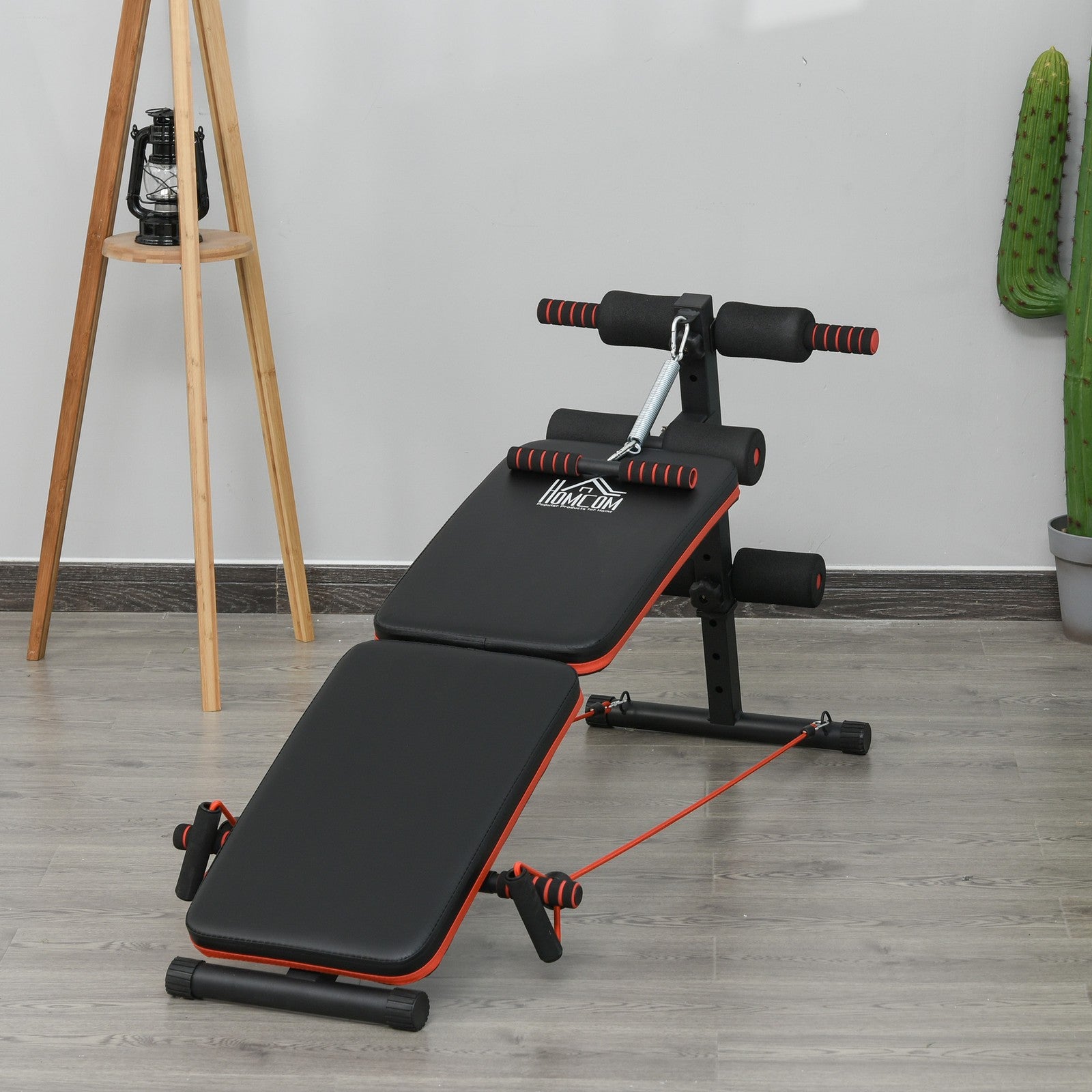 Foldable Sit up Bench Core Workout Fitness Home Gym Trainer W/ Arm Pulling Rope