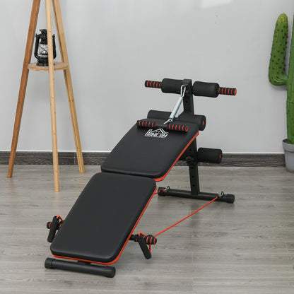 Foldable Sit up Bench Core Workout Fitness Home Gym Trainer W/ Arm Pulling Rope