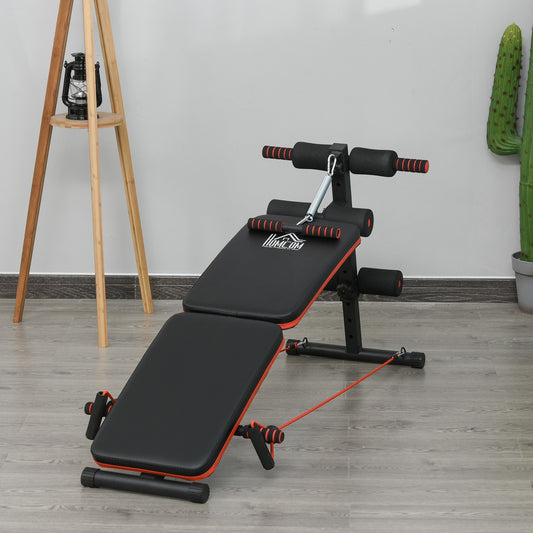 Foldable Sit up Bench Core Workout Fitness Home Gym Trainer W/ Arm Pulling Rope