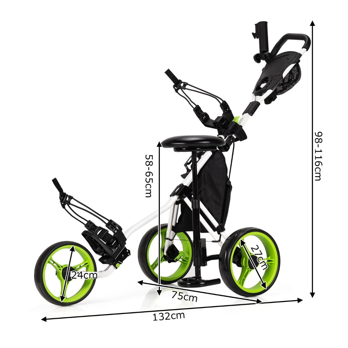 Golf Push Pull Cart with Storage Bag and Foot Brake