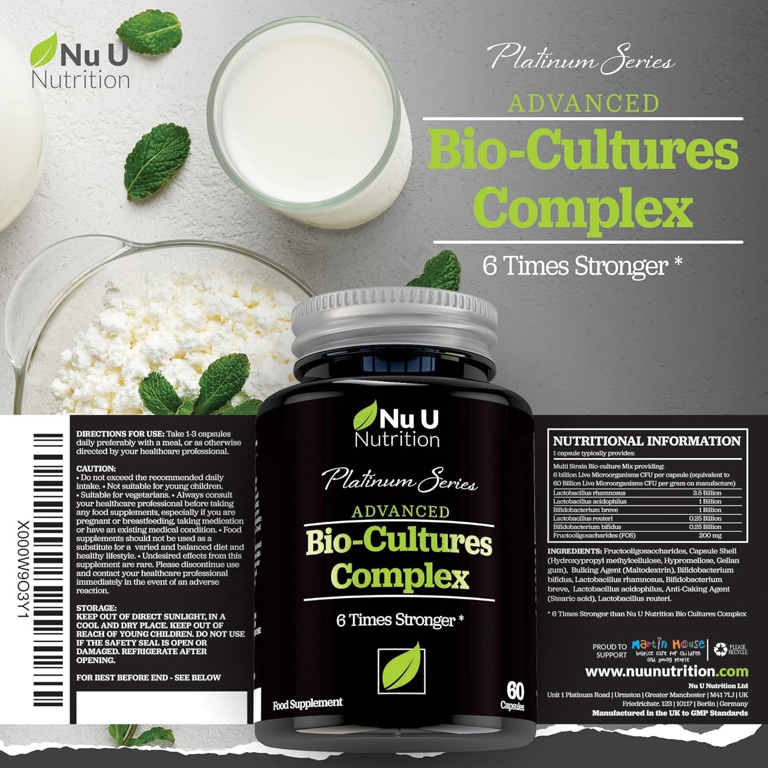 Bio Cultures Probiotics 60 Billion CFU - 60 Capsules - 2 Month Supply - 5 Active Vegetarian Strains with Lactobacillus Acidophilus & Bifidobacterium - Gut Supplements for Women & Men -