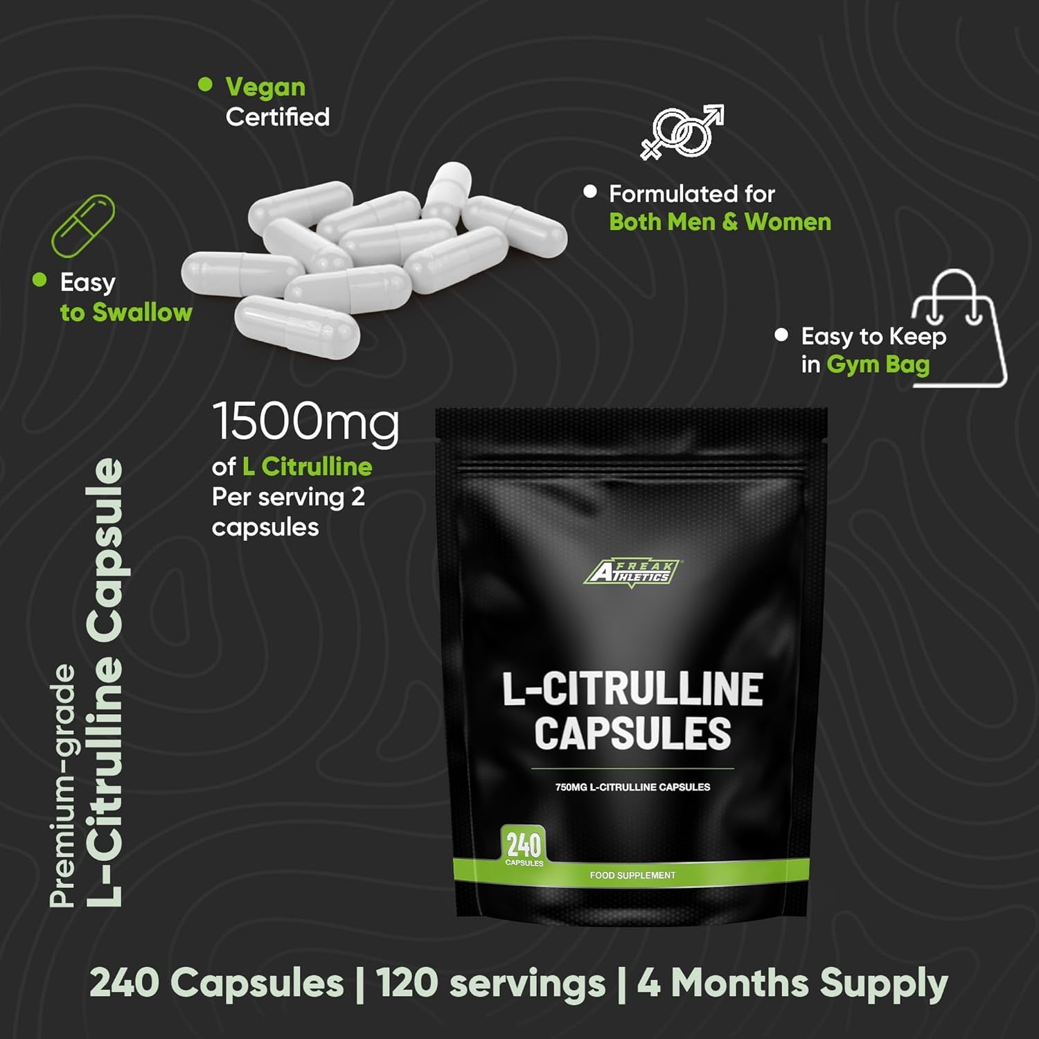 L Citrulline Capsules - 240 L Citrulline Powder Capsules - 750Mg up to 6000Mg Daily - for Muscle Pump & Recovery, Increase L-Arginine and Nitric Oxide - L-Citrulline for Men & Women.
