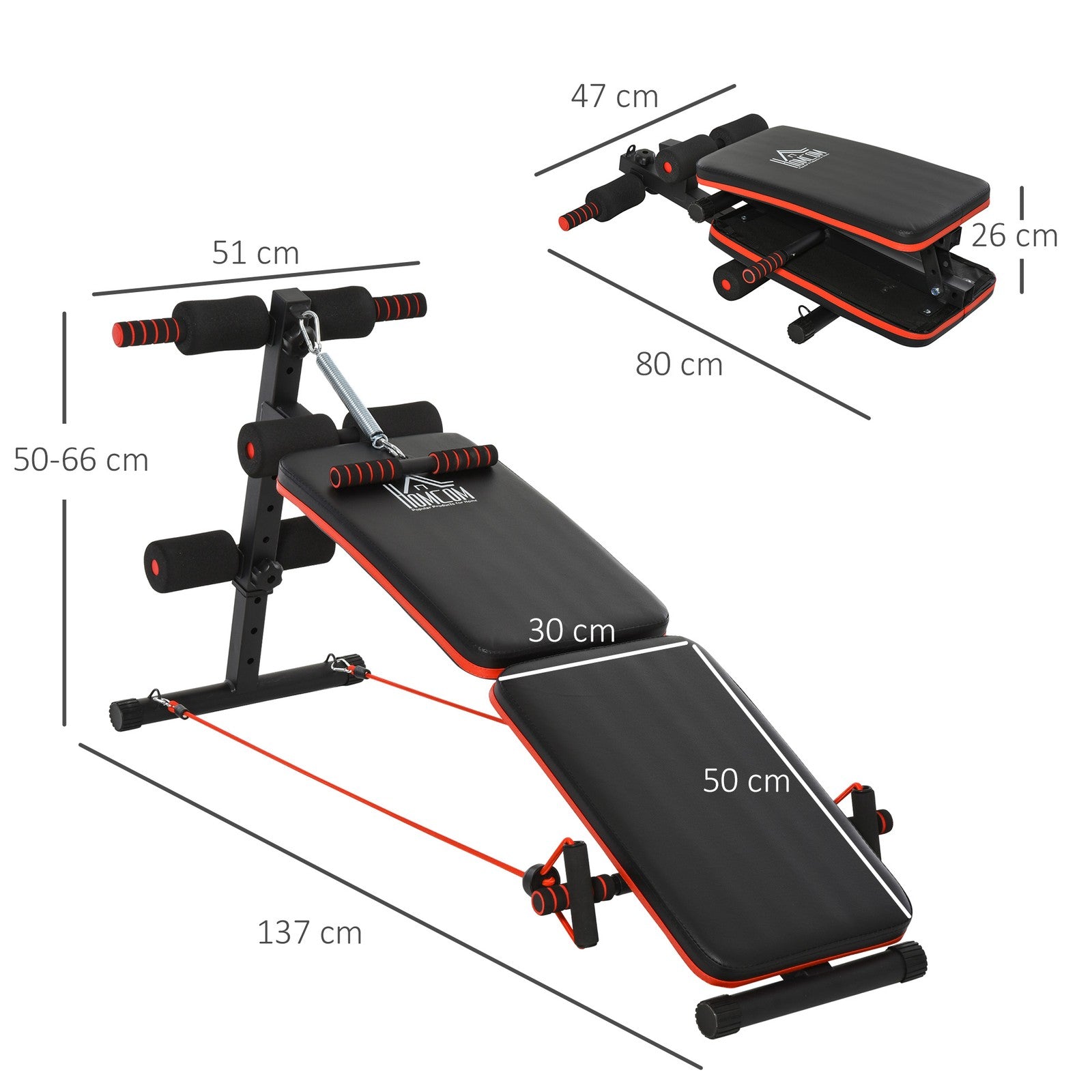 Foldable Sit up Bench Core Workout Fitness Home Gym Trainer W/ Arm Pulling Rope