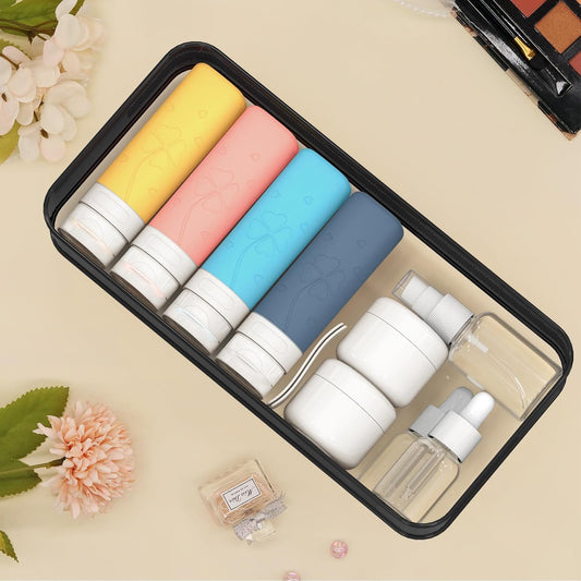 12 Pcs Travel Bottles for Toiletries, Travel Size Containers with Cream Jars, Airplane Travel Essentials Leak Proof Silicone Squeezable Travel Accessories for Shampoo Conditioner Lotion Cream