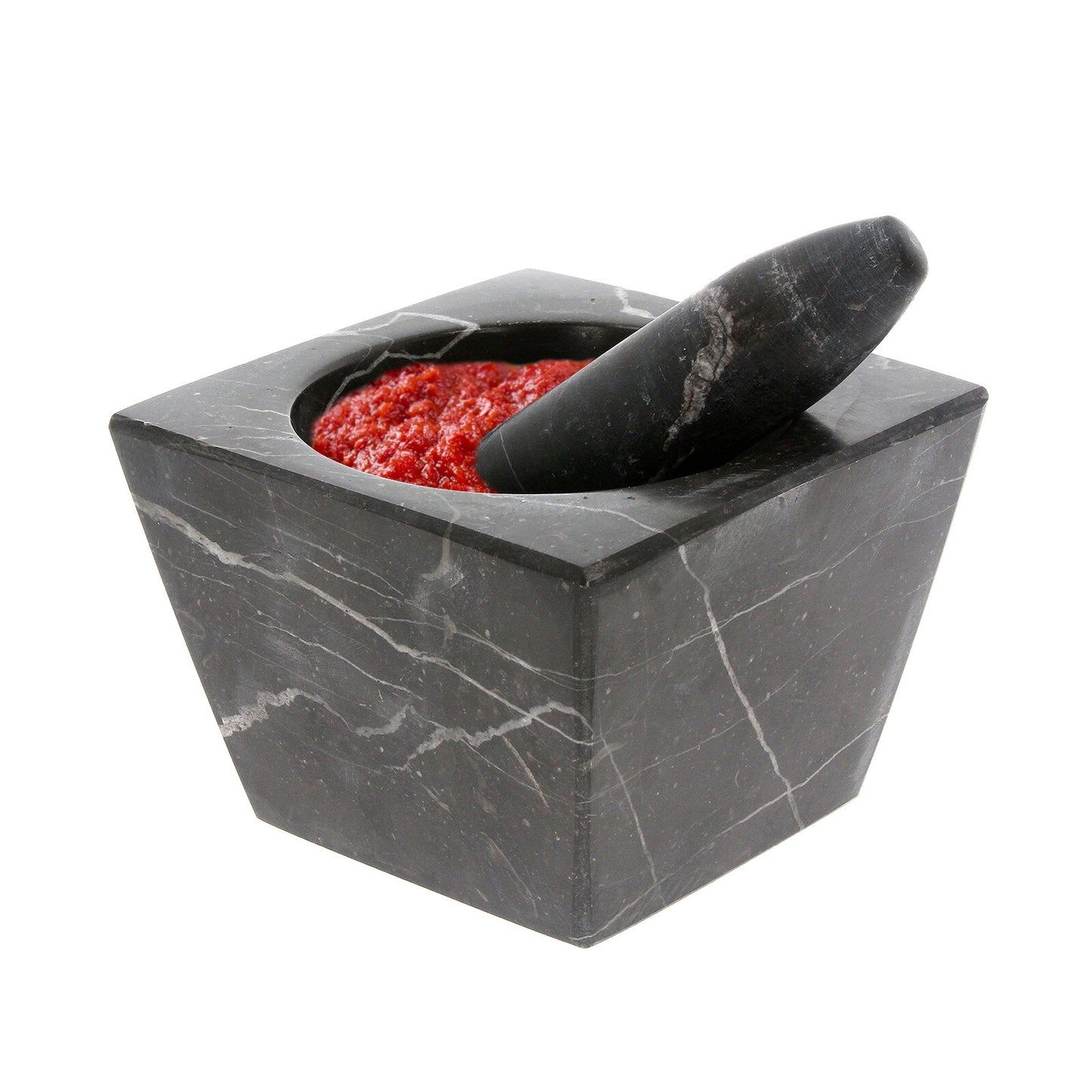Pestle and Mortar Set Square Spice & Herb Crusher Grinder Black Durable Stone