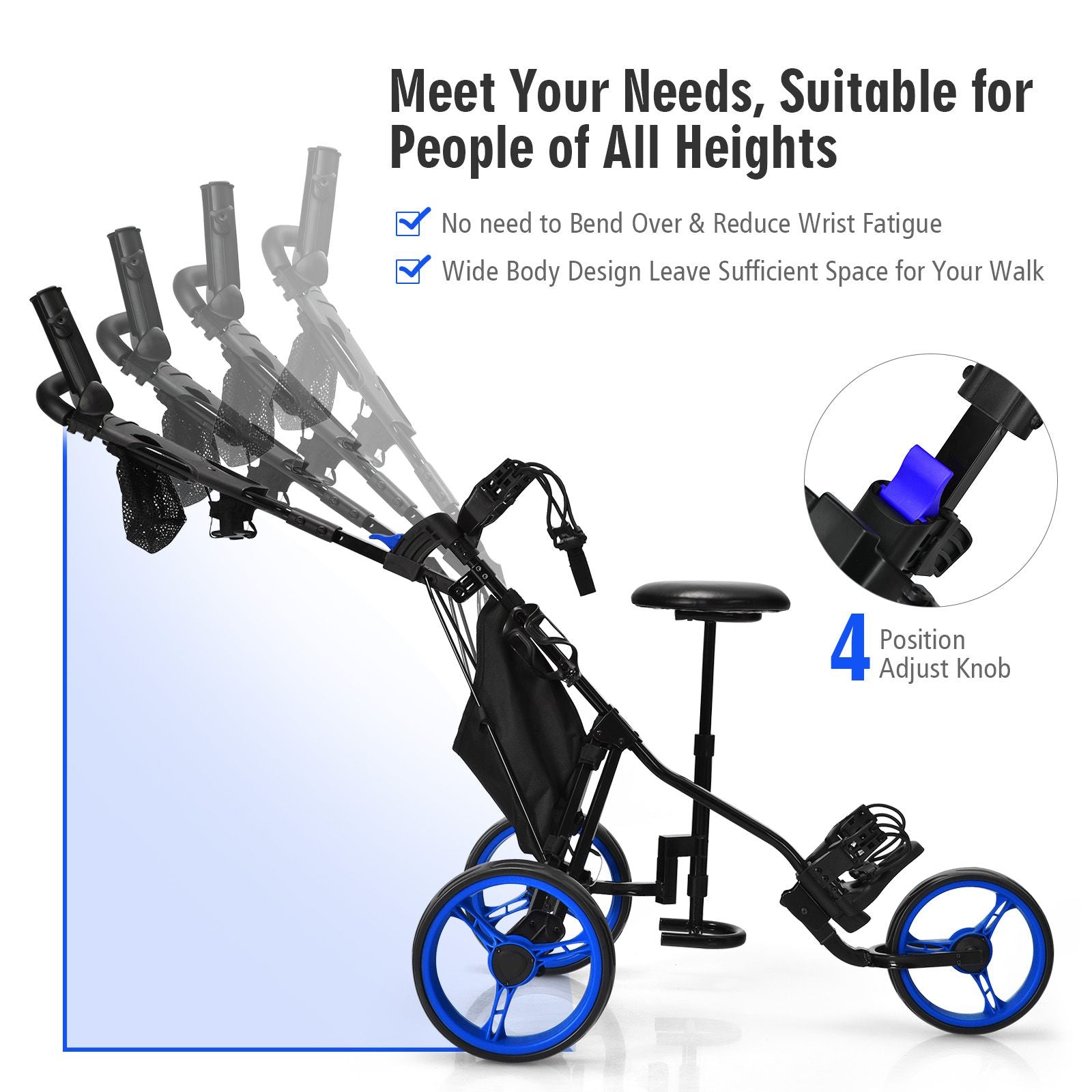 Golf Push Pull Cart with Storage Bag and Foot Brake