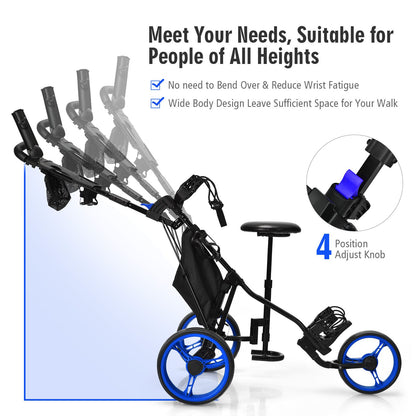 Golf Push Pull Cart with Storage Bag and Foot Brake