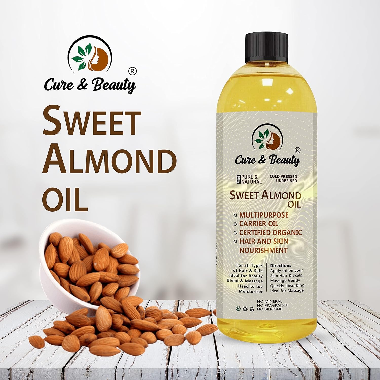 Sweet Almond Oil – 100% Pure Certified (250Ml) for Skin, Hair, Massage, Nails, Face, Body, Stretch Marks - Skin Care, Carrier Oil - |Vegan| (PACK of 2)