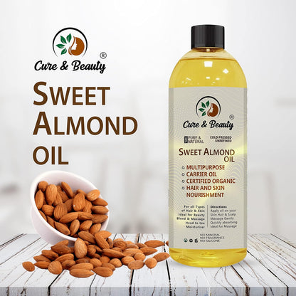 Sweet Almond Oil – 100% Pure Certified (250Ml) for Skin, Hair, Massage, Nails, Face, Body, Stretch Marks - Skin Care, Carrier Oil - |Vegan| (PACK of 2)