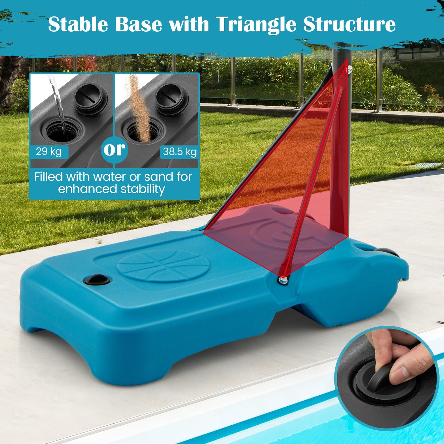 Swimming Pool Basketball Hoop Adjustable with Fillable Base and Wheels