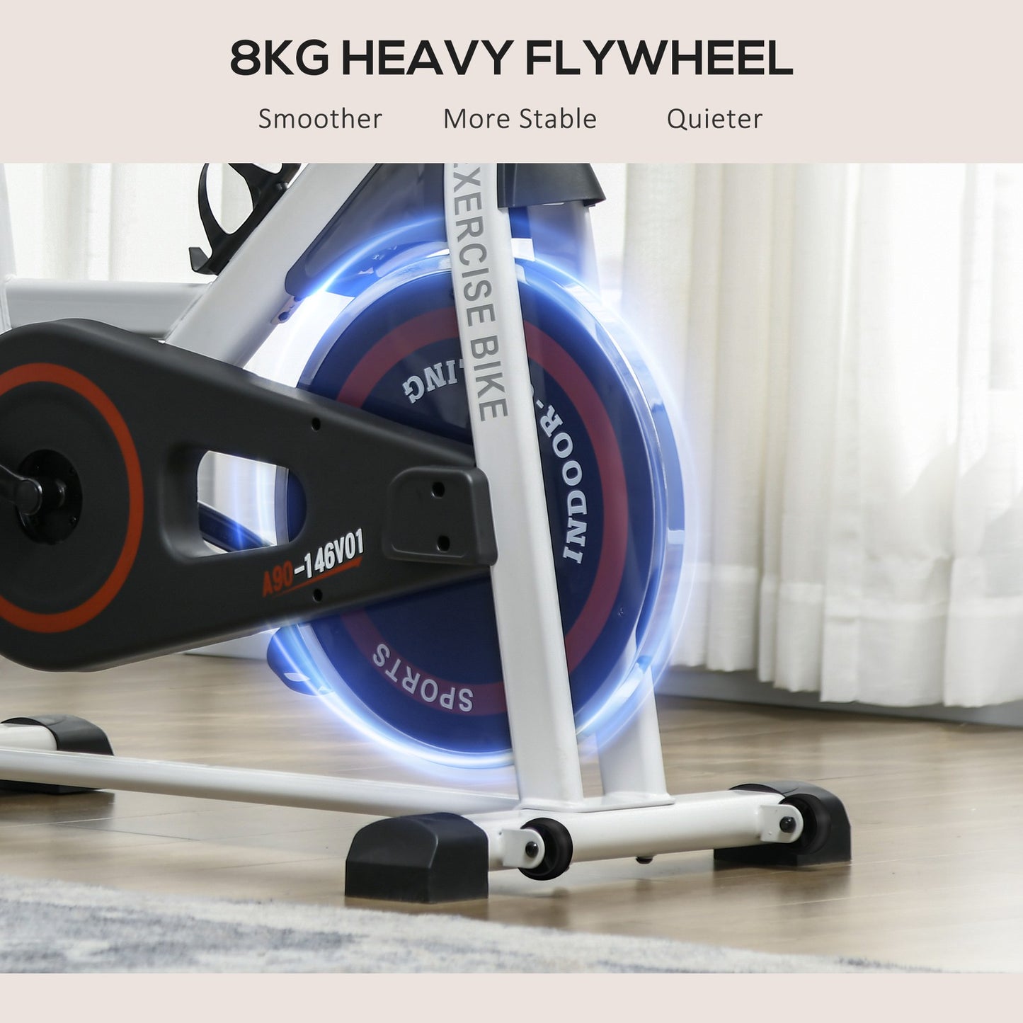 HOMCOM 8Kg Flywheel Exercise Bike Adjustable Height Resistance 2 Wheel White