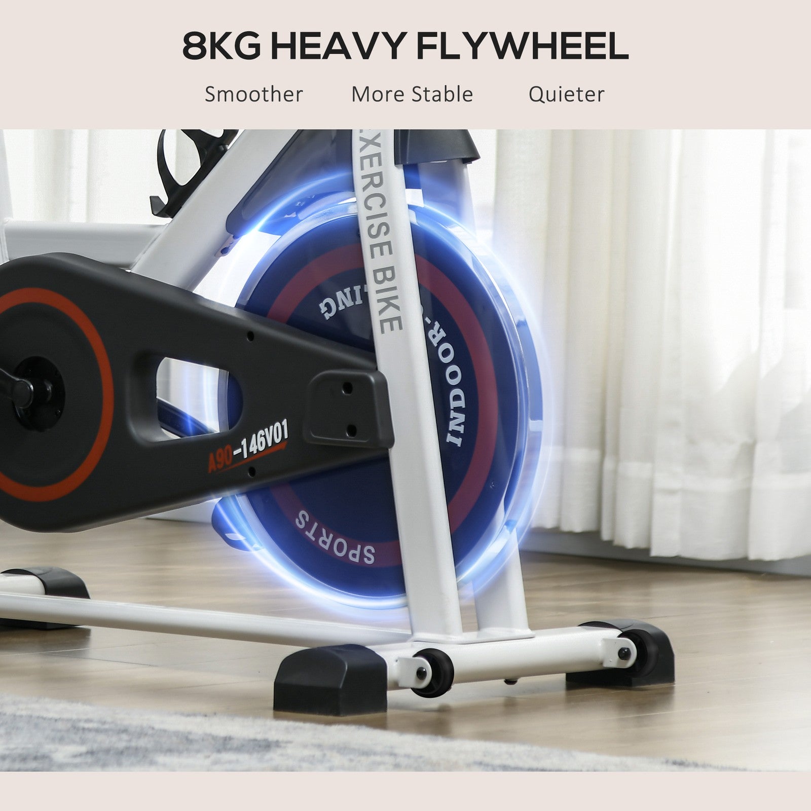 HOMCOM 8Kg Flywheel Exercise Bike Adjustable Height Resistance 2 Wheel White