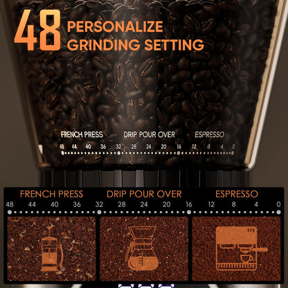 Electric Conical Burr Coffee Grinder with Removable Holder,With 48 Grind Settings Adjustable,For Espresso Coffee