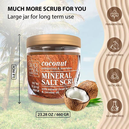 Body Scrub with Coconut Oil and Dead Sea Salt – Hydrating & Moisturising, Softening & Nourishing with Botanical Oils (660G)