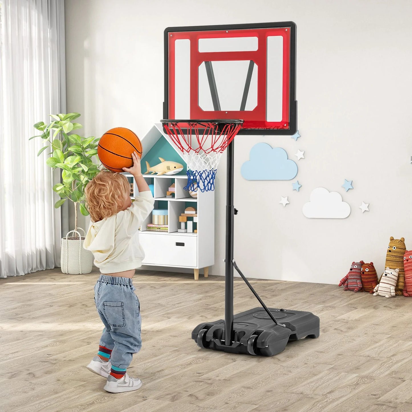 Swimming Pool Basketball Hoop Adjustable with Fillable Base and Wheels