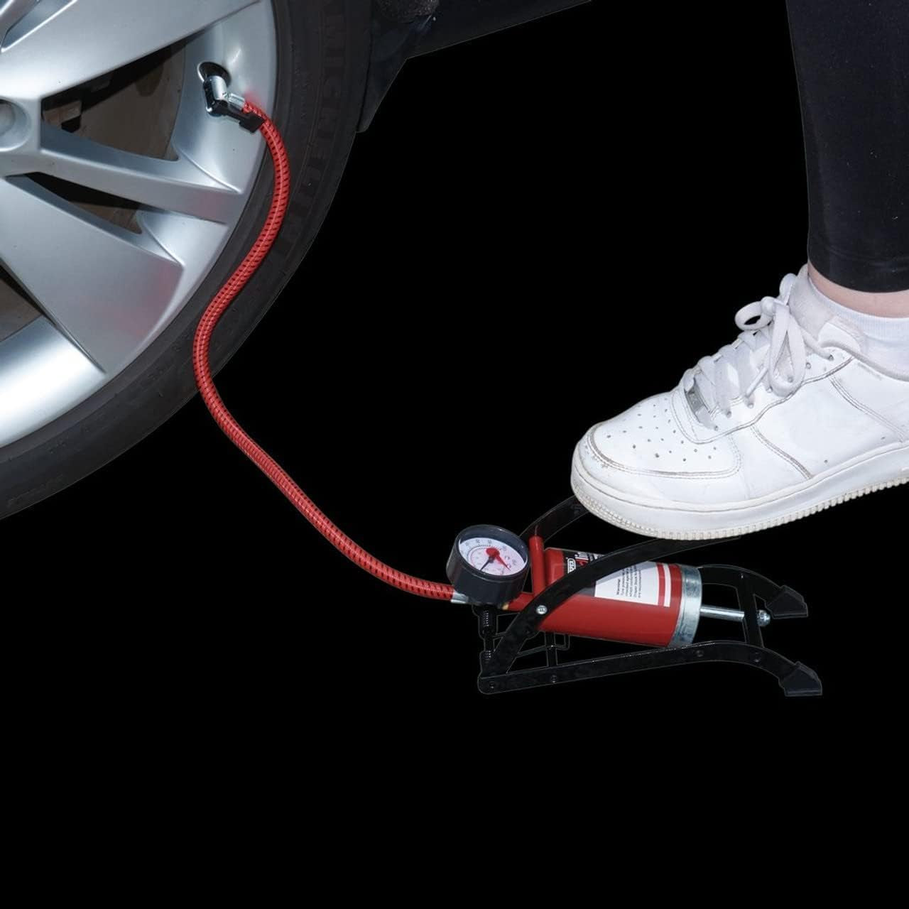 ® Draper Foot Pump with Pressure Gauge Inflates Tyres Balls Inflatables Durable Steel Frame Non Slip Pedal