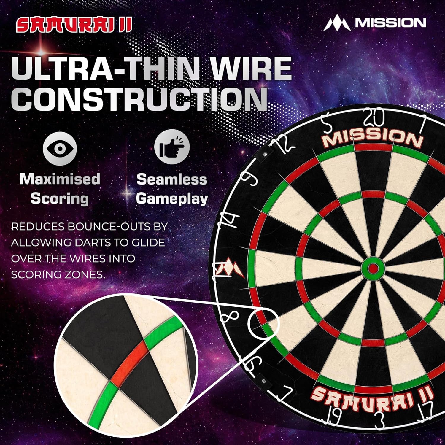 DB023 Samurai II | Professional Competition Standard Dartboard with Ultra Thin Wire Construction and Non Fade Colours