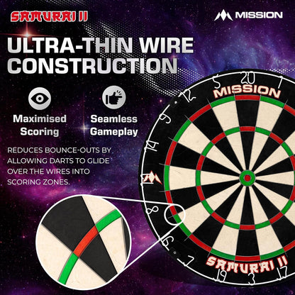 DB023 Samurai II | Professional Competition Standard Dartboard with Ultra Thin Wire Construction and Non Fade Colours