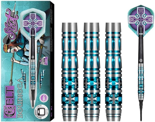 Darts Celt Boudicca 90% Tungsten Pro Throwing Darts Soft Tip Set, Professional – Made in New Zealand – Designed Dart Flights for Women & Men – Plastic Tip Bar Darts for Adults