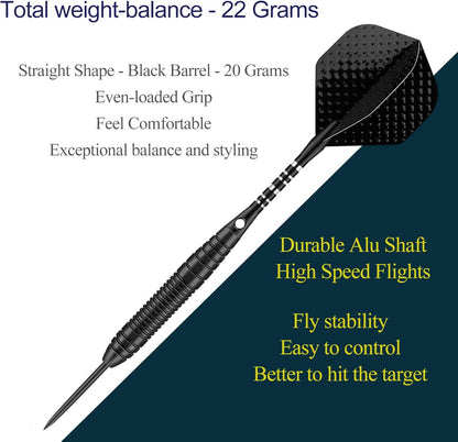 Professional 3 Pack 22G, 23G, 24G, 27G Steel Tip Darts Set with Darts Stems Flights + 50Pcs Rubber O-Rings + 12Pcs Spring Rings + 1Pcs Dart Sharpener Tool for Dart Board