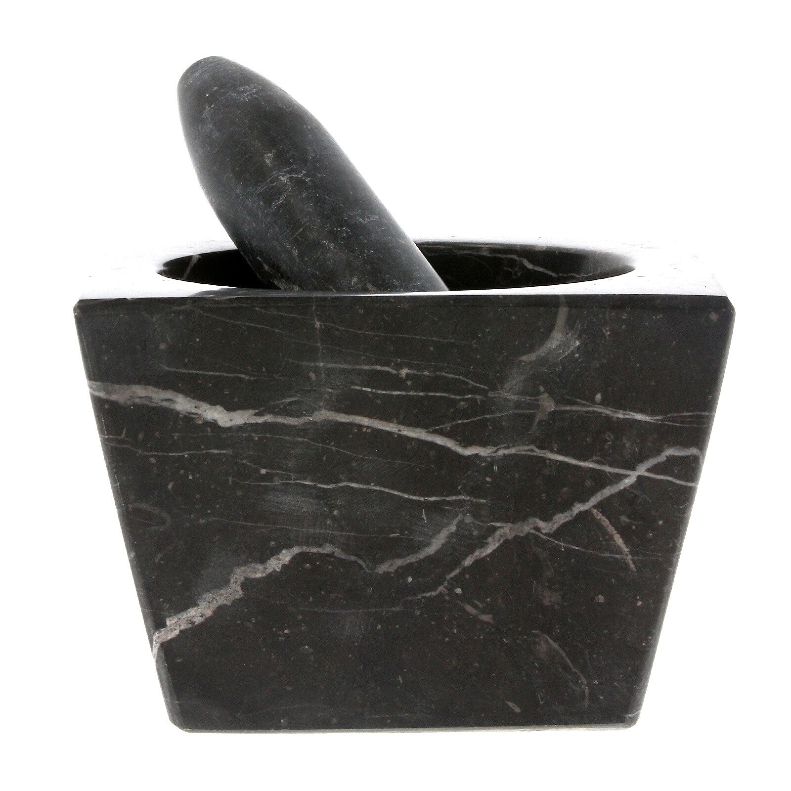 Pestle and Mortar Set Square Spice & Herb Crusher Grinder Black Durable Stone