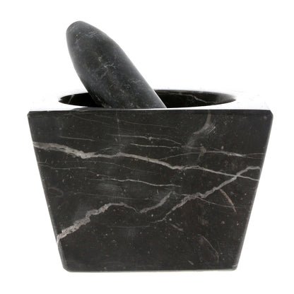 Pestle and Mortar Set Square Spice & Herb Crusher Grinder Black Durable Stone