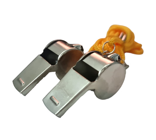 2 X Whistles on Lanyards Sports School Football Rugby Outdoor Metal Referee 4Cm