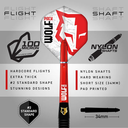 Wolf Pack Series Brass Darts Set with Flights and Shafts (Stems) Available in Steeltip and Softip