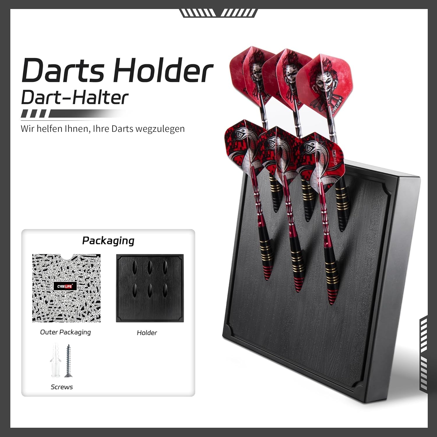 Wall Mounted Darts Holder/Stand,Displays 6 Set of Steel/Soft Tip Darts,Compatible with All Sisal & Electronic Dartboards, Surrounds & Cabinets