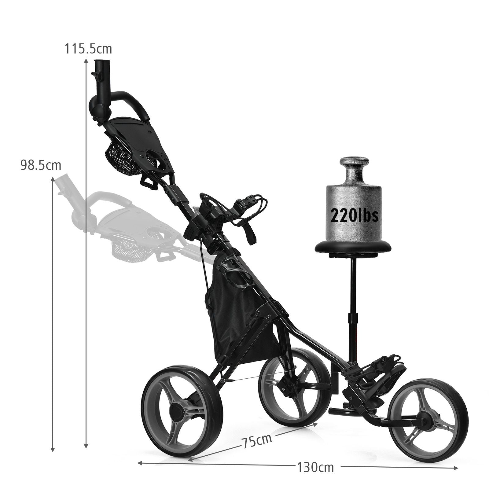 Golf Push Pull Cart with Storage Bag and Foot Brake