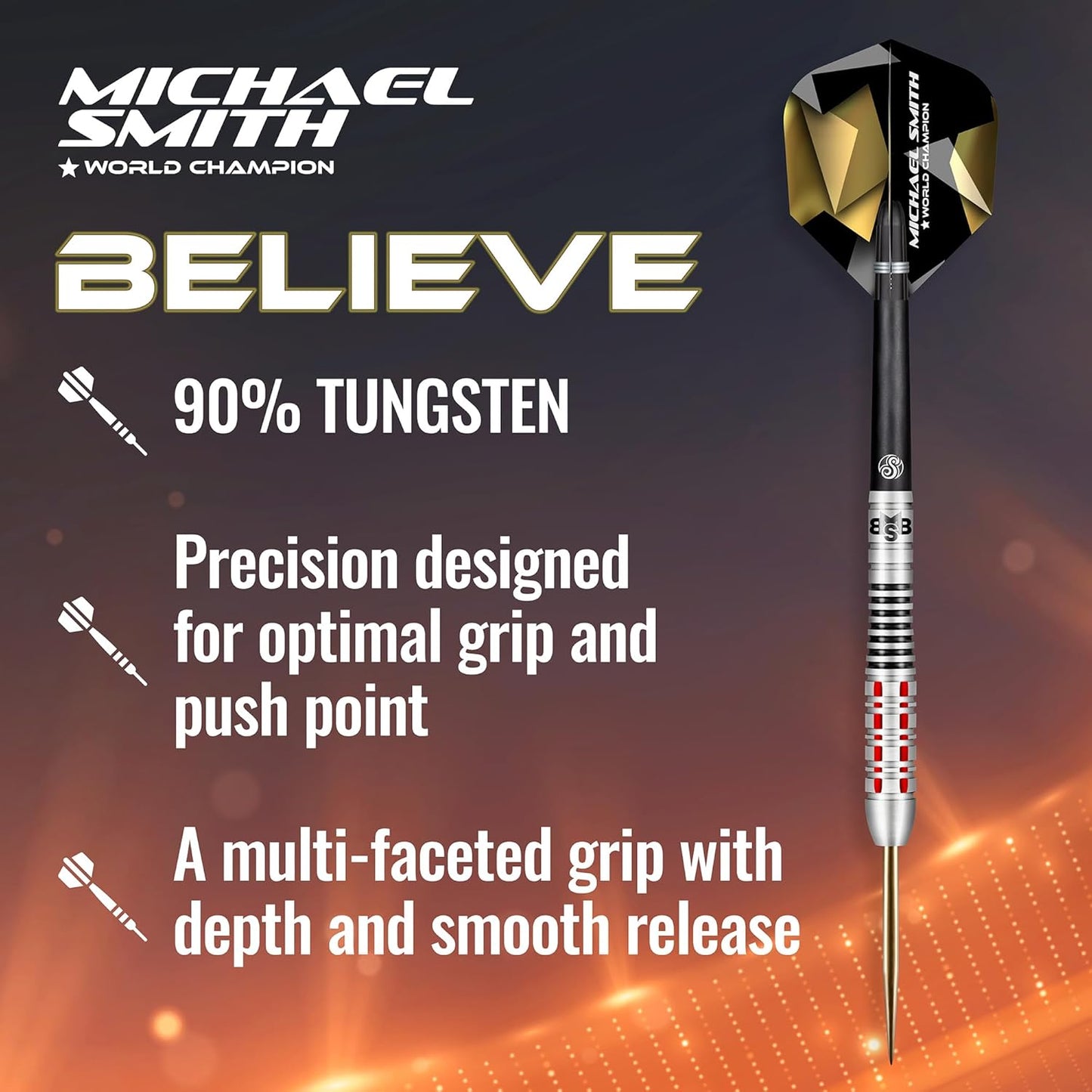 Steel Darts Michael Smith Bully Boy Believe 90% Tungsten Steeltip Darts High Quality Tungsten Darts Set with Shafts and Flights Made in New Zealand