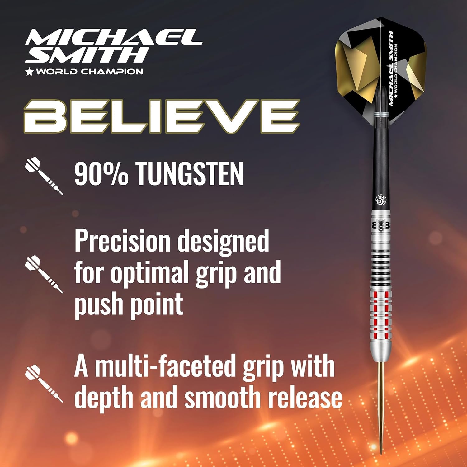 Steel Darts Michael Smith Bully Boy Believe 90% Tungsten Steeltip Darts High Quality Tungsten Darts Set with Shafts and Flights Made in New Zealand