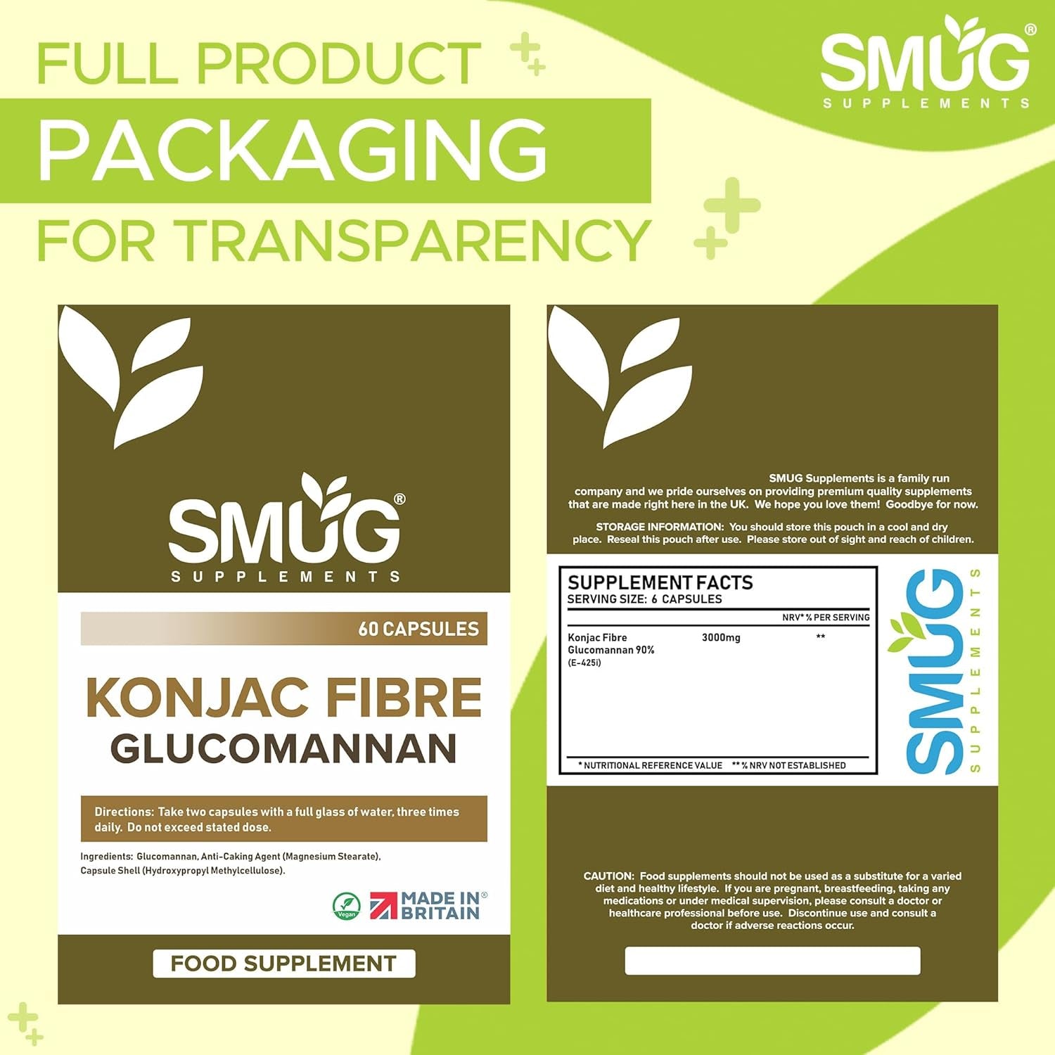 Glucomannan Konjac Root Capsules - British Made - Max Strength 3000Mg per Serving - Six-A-Day Vegan Capsules - Robust Fibre Support -
