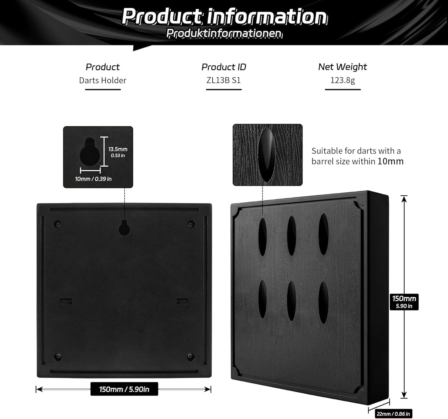 Wall Mounted Darts Holder/Stand,Displays 6 Set of Steel/Soft Tip Darts,Compatible with All Sisal & Electronic Dartboards, Surrounds & Cabinets