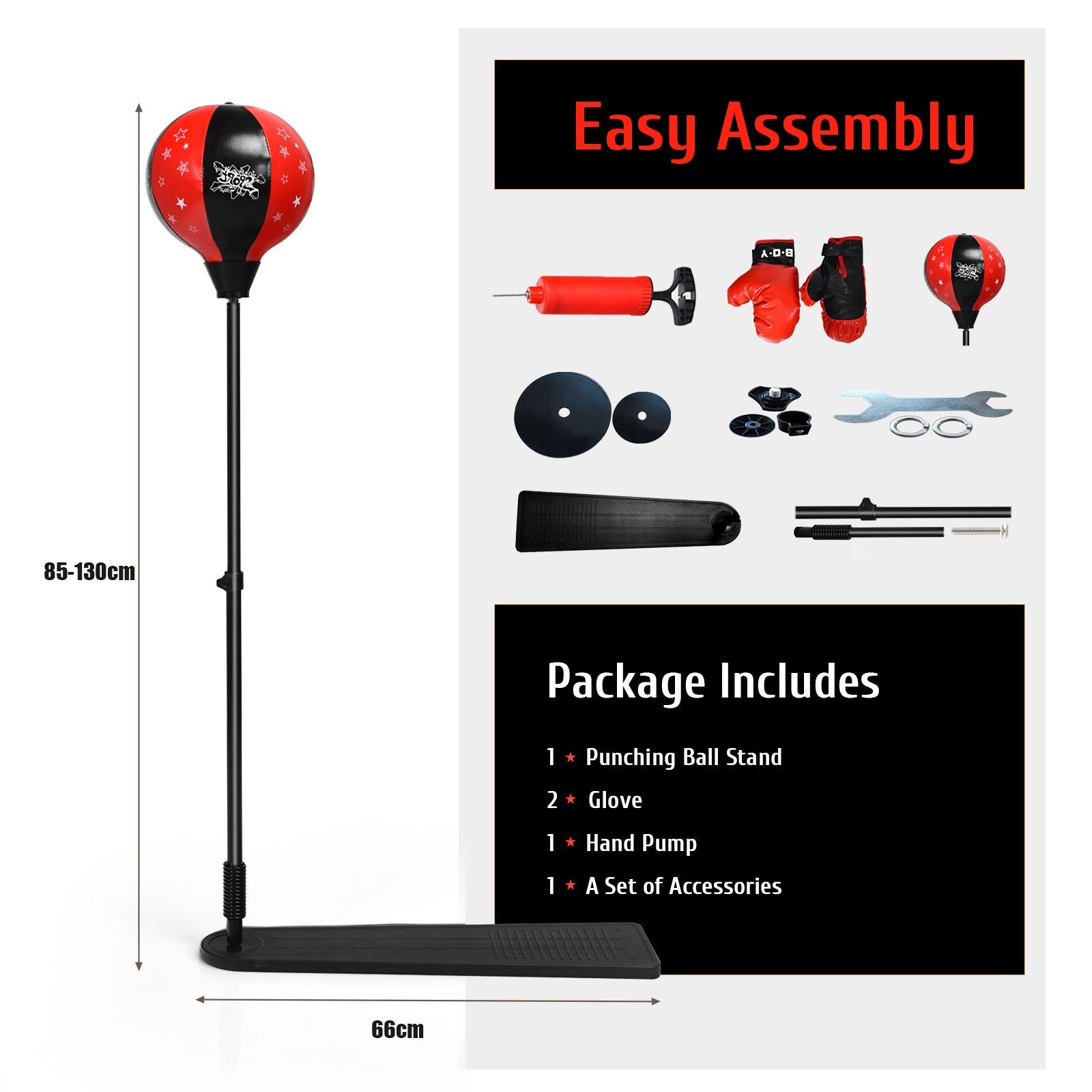 Freestanding Height Adjustable Kids Punching Bag with Stand and Air Pump