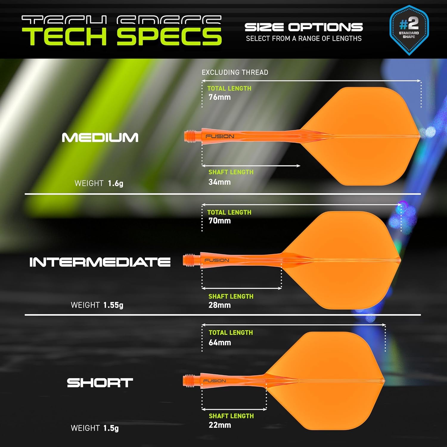 Darts Fusion Integrated Flight & Shaft System - No.2 Shape and Design - Available in Short, Intermediate & Medium - Available in Variety of Colours