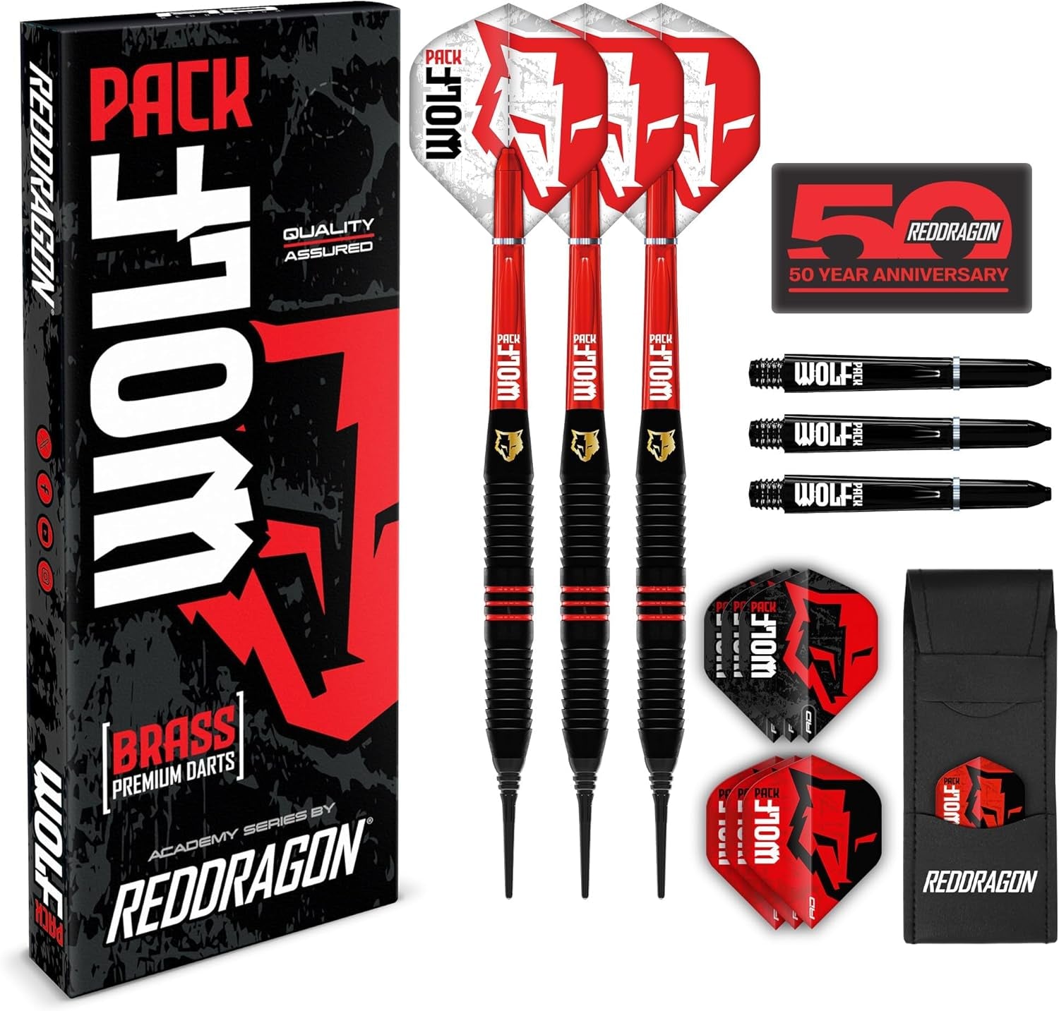 Wolf Pack Series Brass Darts Set with Flights and Shafts (Stems) Available in Steeltip and Softip
