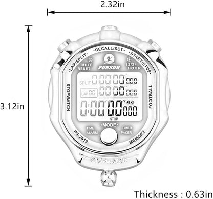 Stopwatch Timer, Digital Stop Watch with 0.001Second Timing, Metal 100 Laps Memory,  Large Dispaly Alarm Clock for Coach Sports Running Marathon