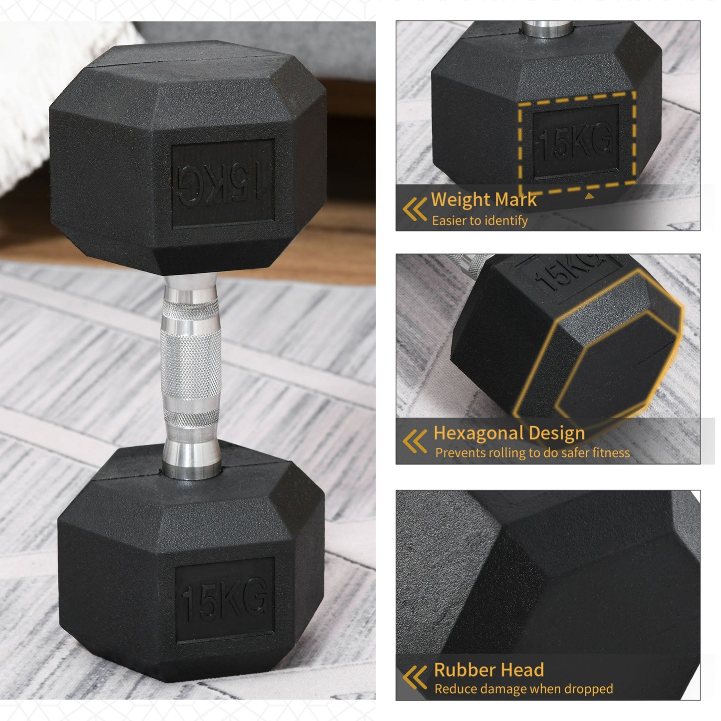 Single Rubber Hex Dumbbell Encased Ergo Weights Home Exercise Gym Fitness