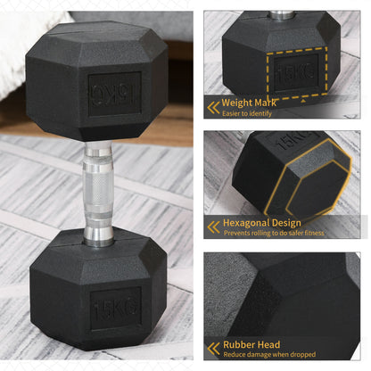 Single Rubber Hex Dumbbell Encased Ergo Weights Home Exercise Gym Fitness