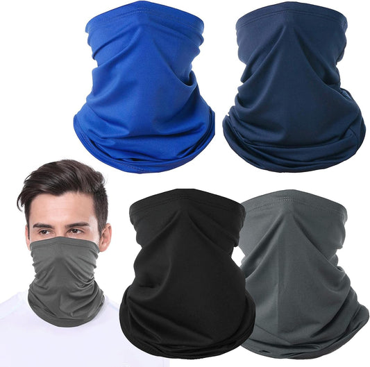 4 Sets of Snoods for Men, Neck Gaiters for Men, Neck Scarf, Snood, Universal Headband Elastic Headdress, Universal Windproof Neck Cover Scarf, Suitable for Camping, Running, Riding Motorcycles