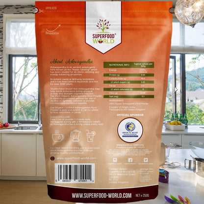 Organic Ashwagandha Root Powder 250G | All Natural Stress Support and Sleep Aid | Fatigue, Adrenal & Immune Support | Herbal Ashwagandha Powder to Help Balance Energy Levels
