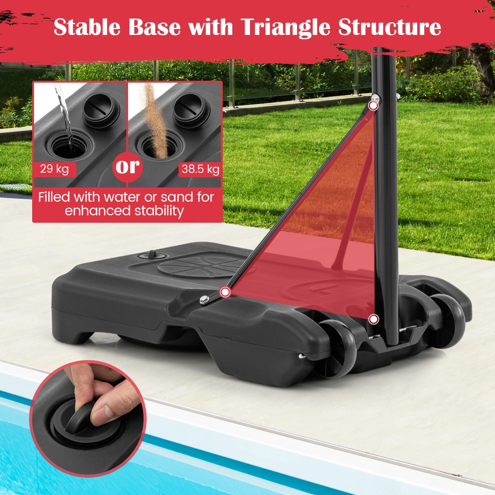 Swimming Pool Basketball Hoop Adjustable with Fillable Base and Wheels