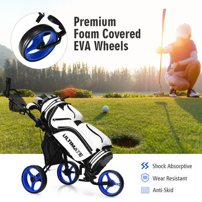 Golf Push Pull Cart with Storage Bag and Foot Brake