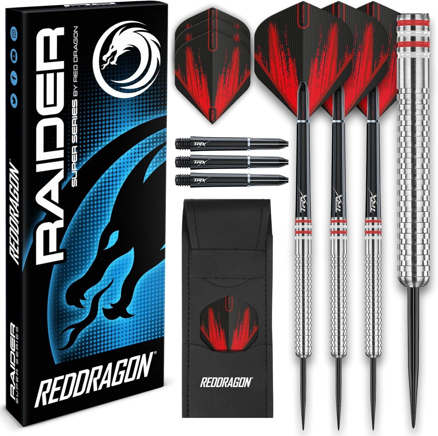 Raider Series: 23G Steel Tip Tungsten Darts Set - Professional Darts with Shafts (Stems) and Flights - Choice of Colour Available