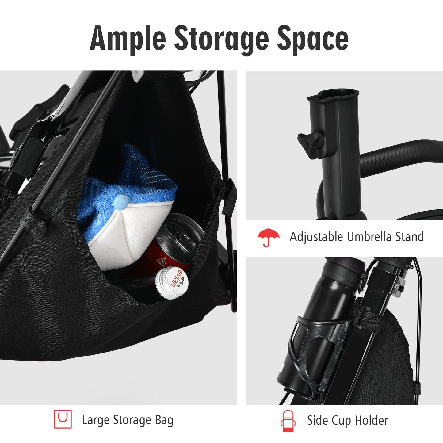 Golf Push Pull Cart with Storage Bag and Foot Brake
