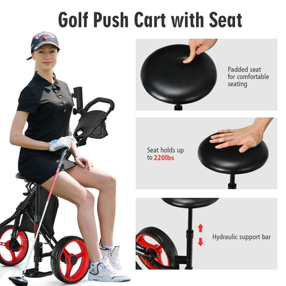 Golf Push Pull Cart with Storage Bag and Foot Brake