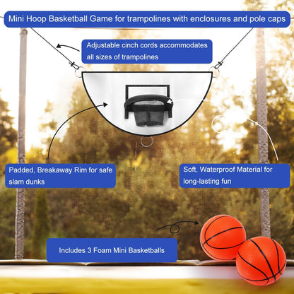 Trampoline Basketball Hoop, Breakaway Rim for Dunking Trampoline Basketball Attachment Goal Trampoline Accessory with Mini Basketballs for Basketball Lovers Kids Adults Indoor Outdoor Use