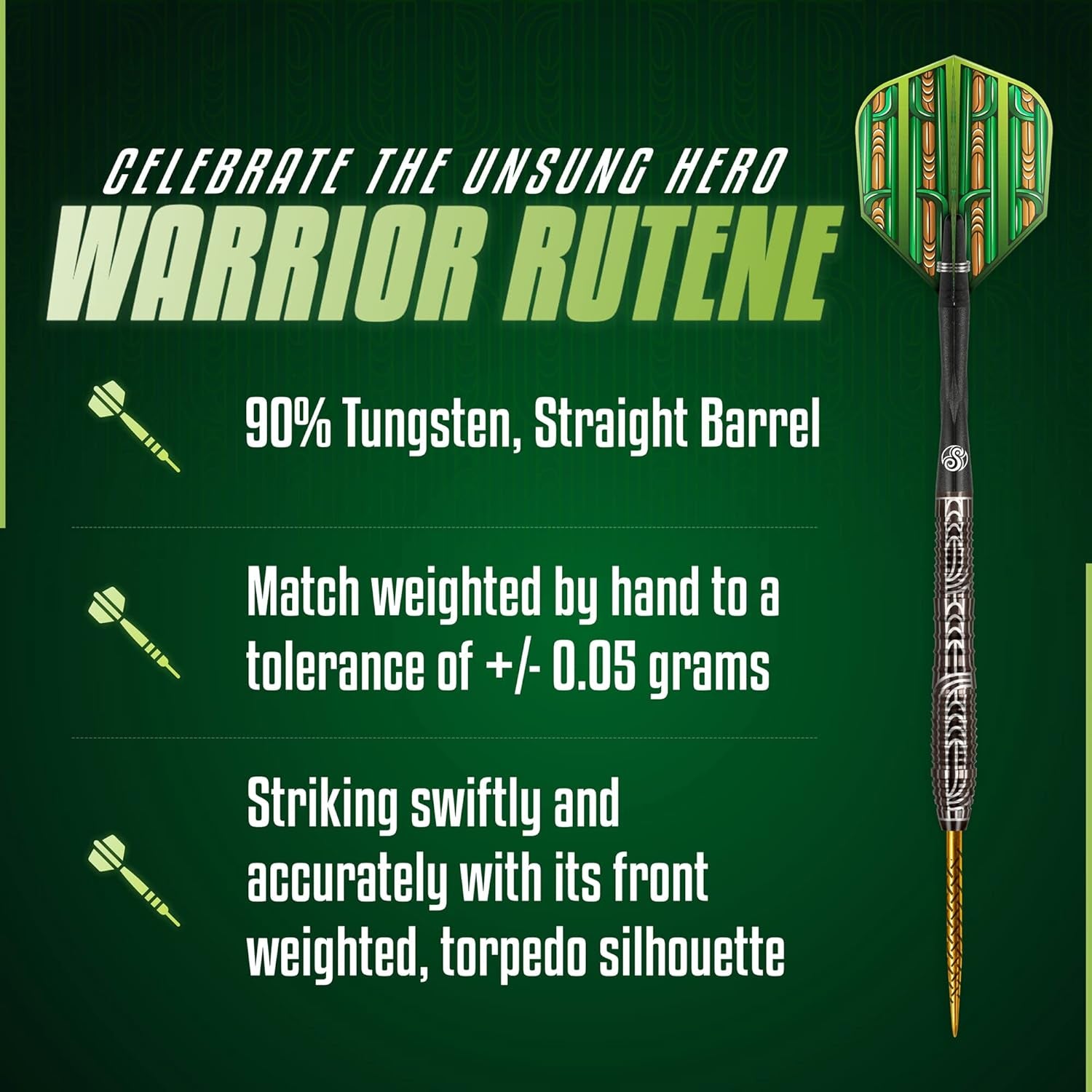 Darts Warrior Rutene 90% Tungsten Pro Throwing Darts Steel Tip Set, Professional – Made in New Zealand – Designed Dart Flights for Women & Men Metal Tip Bar Darts for Adults