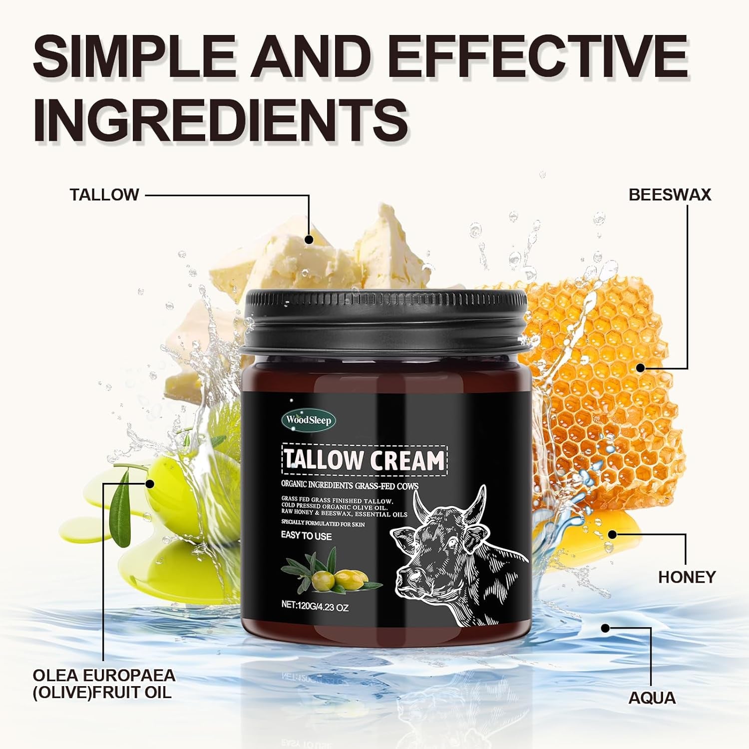 Beef Tallow,Beef Tallow for Skin,Beef Tallow Face Moisturiser, Organic Beef Tallow Skin Care, Grass Fed Beef Tallow Cream, Moisturizer and Nourishes for Face & Body 1Pc
